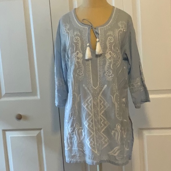 Gretchen Scott Designs Tops Gretchen Scott Light Blue Tunic Top W